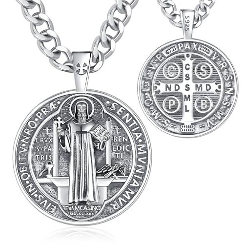 Vito 925 Sterling Silver St Michael/St Christopher/Saint Jude/Seal of Seven Archangels/Virgin Mary Miraculous/Jesus Cross Crucifix/St Joseph//St Anthony Pendant Necklace for Men Women, 24“/22”