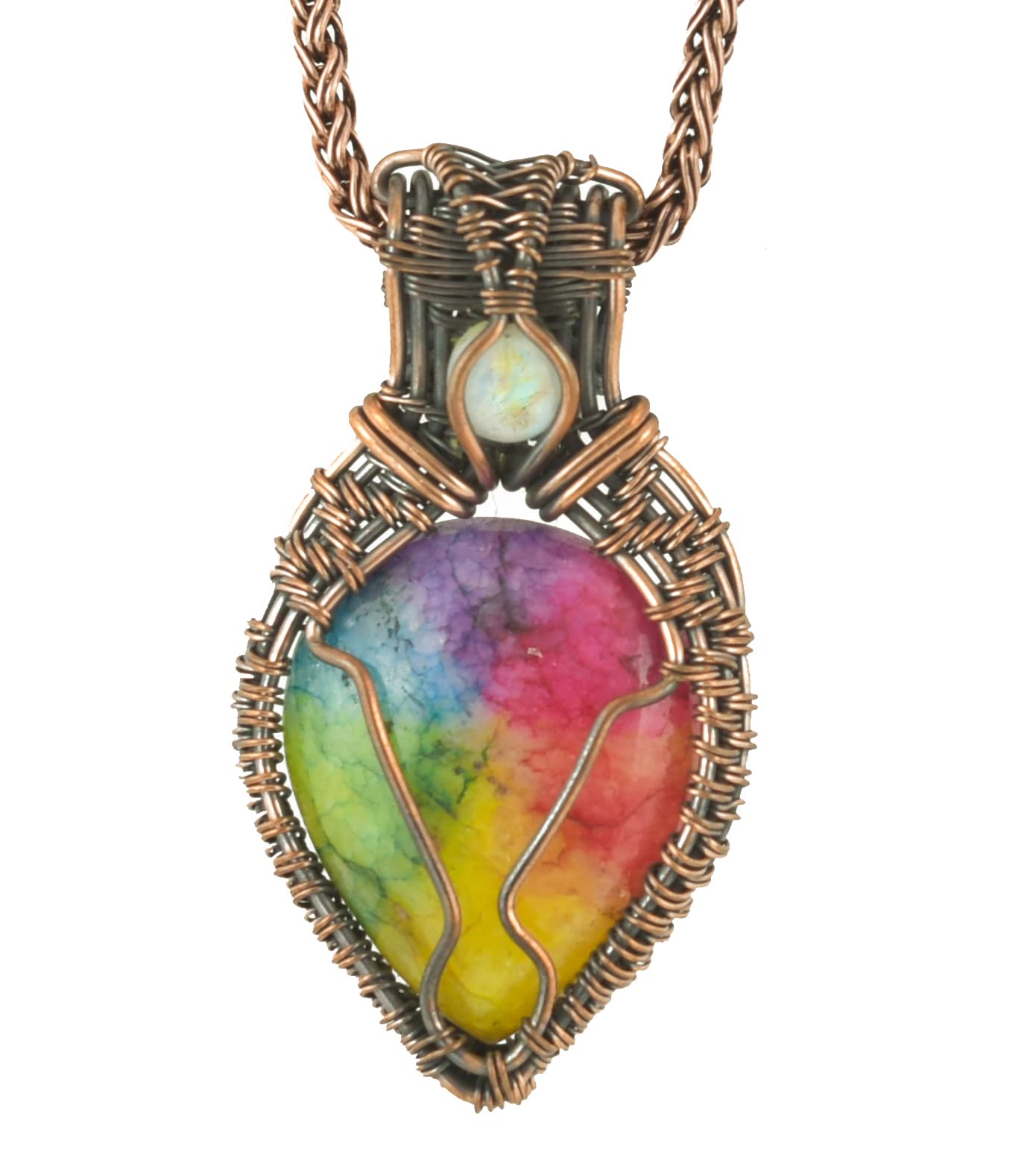 Stunning Handmade Copper Wire Wrapped Multi-Gemstone Pendant Necklace 20" - Perfect for Spiritual Connection and Intuition