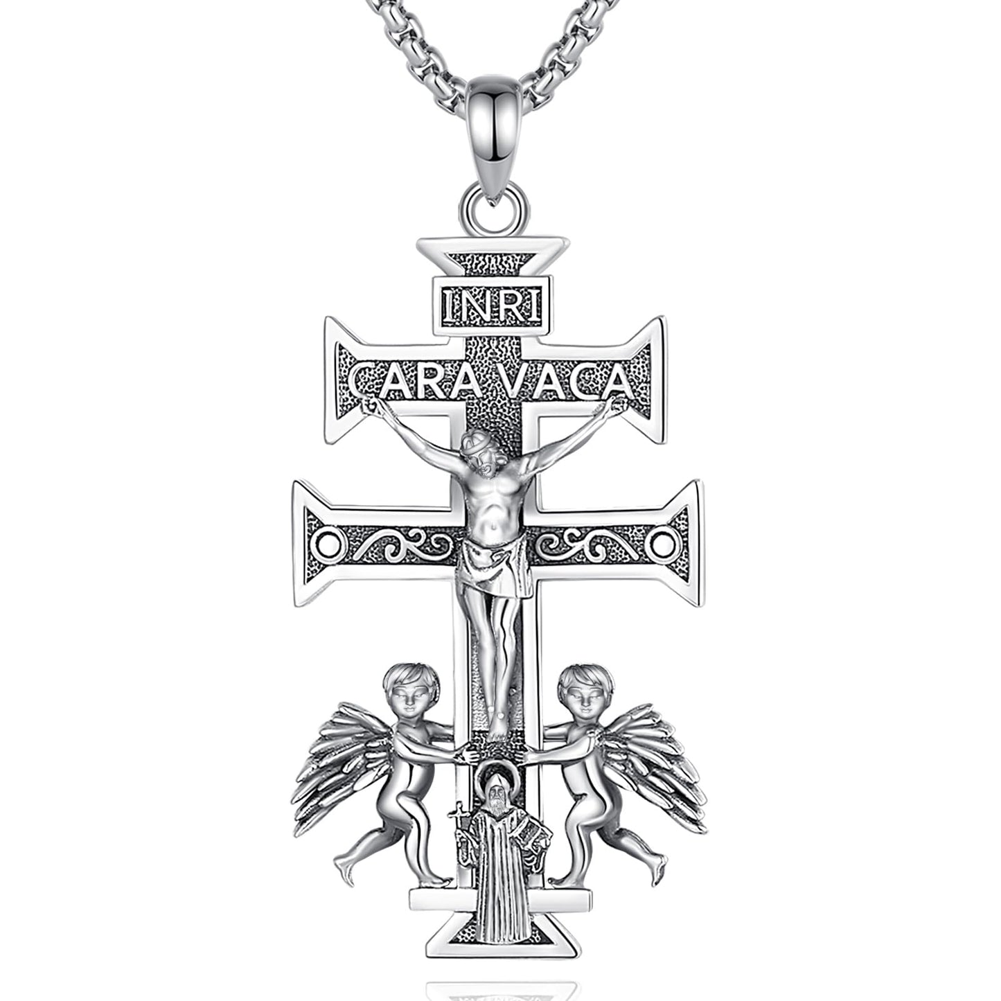 Vito 925 Sterling Silver St Michael/St Christopher/Saint Jude/Seal of Seven Archangels/Virgin Mary Miraculous/Jesus Cross Crucifix/St Joseph//St Anthony Pendant Necklace for Men Women, 24“/22”