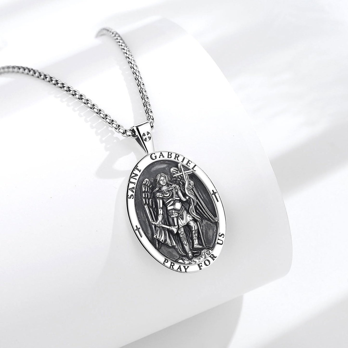 Vito 925 Sterling Silver St Michael/St Christopher/Saint Jude/Seal of Seven Archangels/Virgin Mary Miraculous/Jesus Cross Crucifix/St Joseph//St Anthony Pendant Necklace for Men Women, 24“/22”