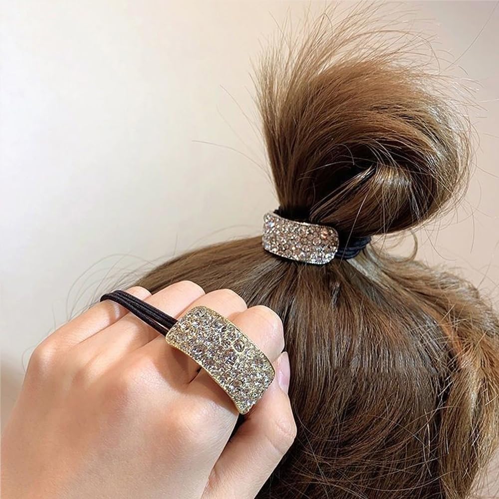 6 PACK Sparkly Rhinestone Hair Ties Crystal Ponytail Holder Headband Bling Hair Bands Hair Clip Barrettes Glitter Elastics Scrunchies Fancy Hair Ties Hair Accessories for Women Girls