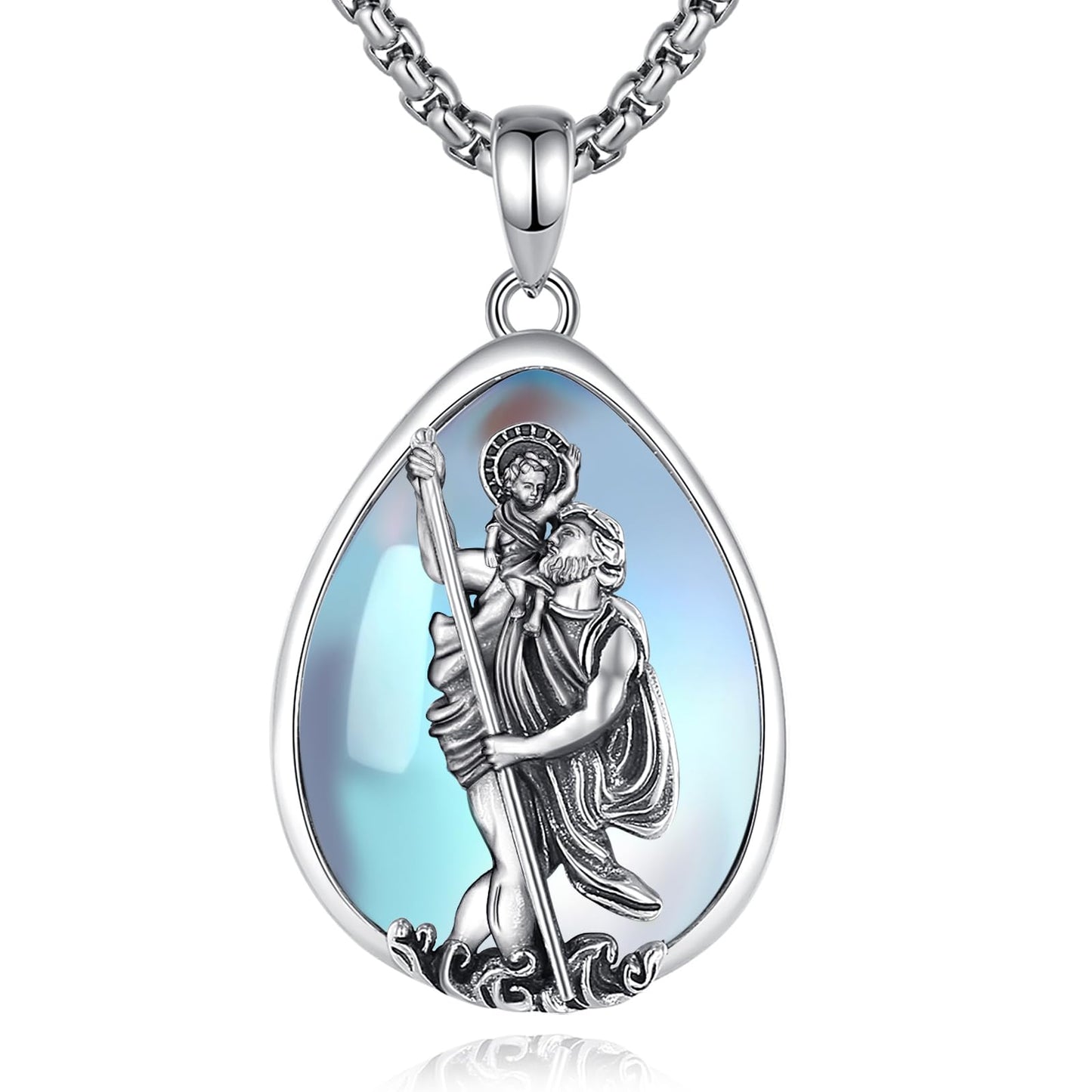 Vito 925 Sterling Silver St Michael/St Christopher/Saint Jude/Seal of Seven Archangels/Virgin Mary Miraculous/Jesus Cross Crucifix/St Joseph//St Anthony Pendant Necklace for Men Women, 24“/22”