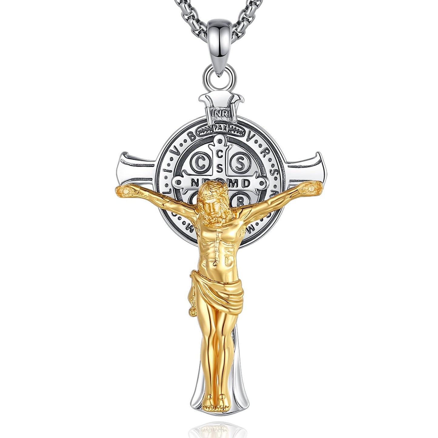 Vito 925 Sterling Silver St Michael/St Christopher/Saint Jude/Seal of Seven Archangels/Virgin Mary Miraculous/Jesus Cross Crucifix/St Joseph//St Anthony Pendant Necklace for Men Women, 24“/22”