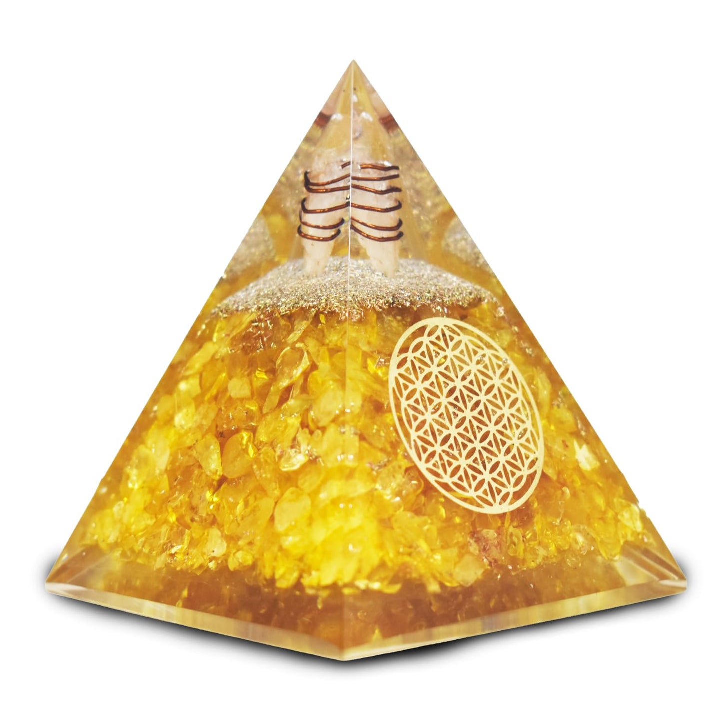 Citrine Orgonite Pyramid, Healing Crystal Pyramid, Pyramid Crystal Gemstone Pyramid for Meditation, Motivation, Positivity - Handmade in India