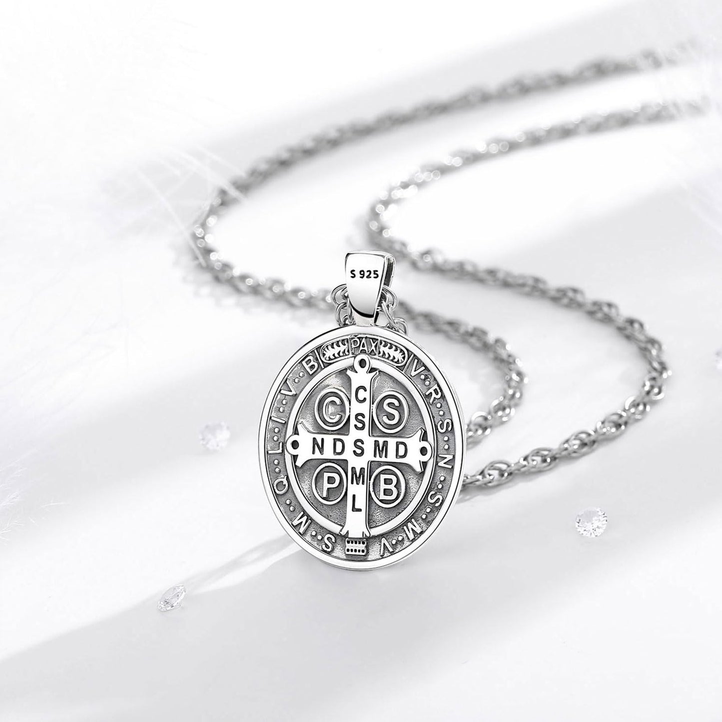 Vito 925 Sterling Silver St Michael/St Christopher/Saint Jude/Seal of Seven Archangels/Virgin Mary Miraculous/Jesus Cross Crucifix/St Joseph//St Anthony Pendant Necklace for Men Women, 24“/22”