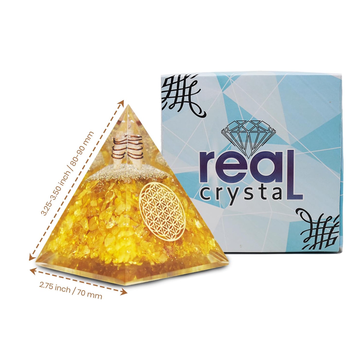 Citrine Orgonite Pyramid, Healing Crystal Pyramid, Pyramid Crystal Gemstone Pyramid for Meditation, Motivation, Positivity - Handmade in India