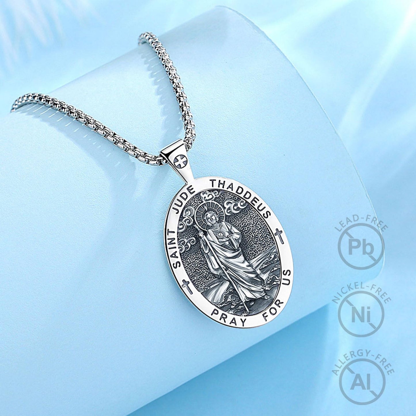 Vito 925 Sterling Silver St Michael/St Christopher/Saint Jude/Seal of Seven Archangels/Virgin Mary Miraculous/Jesus Cross Crucifix/St Joseph//St Anthony Pendant Necklace for Men Women, 24“/22”