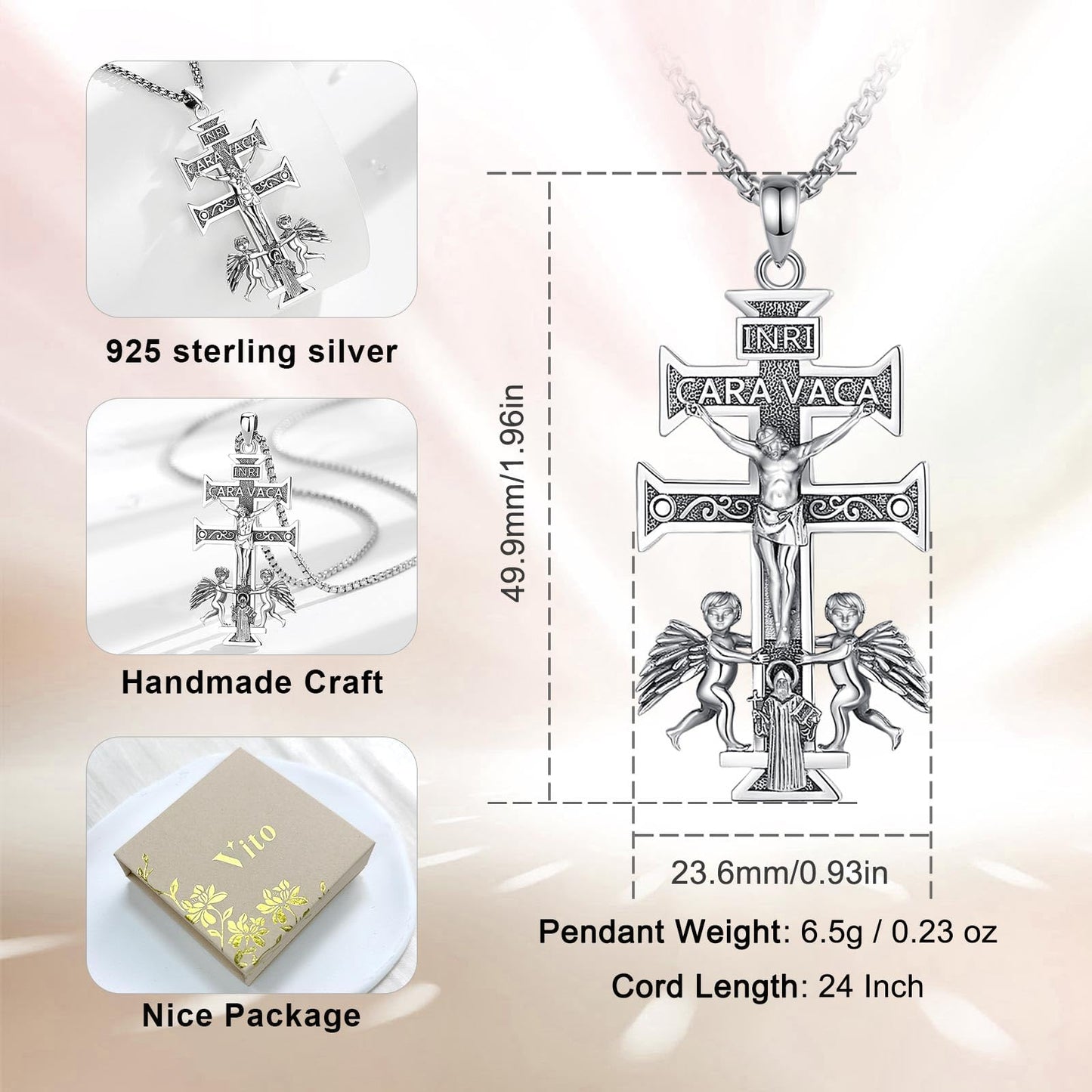 Vito 925 Sterling Silver St Michael/St Christopher/Saint Jude/Seal of Seven Archangels/Virgin Mary Miraculous/Jesus Cross Crucifix/St Joseph//St Anthony Pendant Necklace for Men Women, 24“/22”