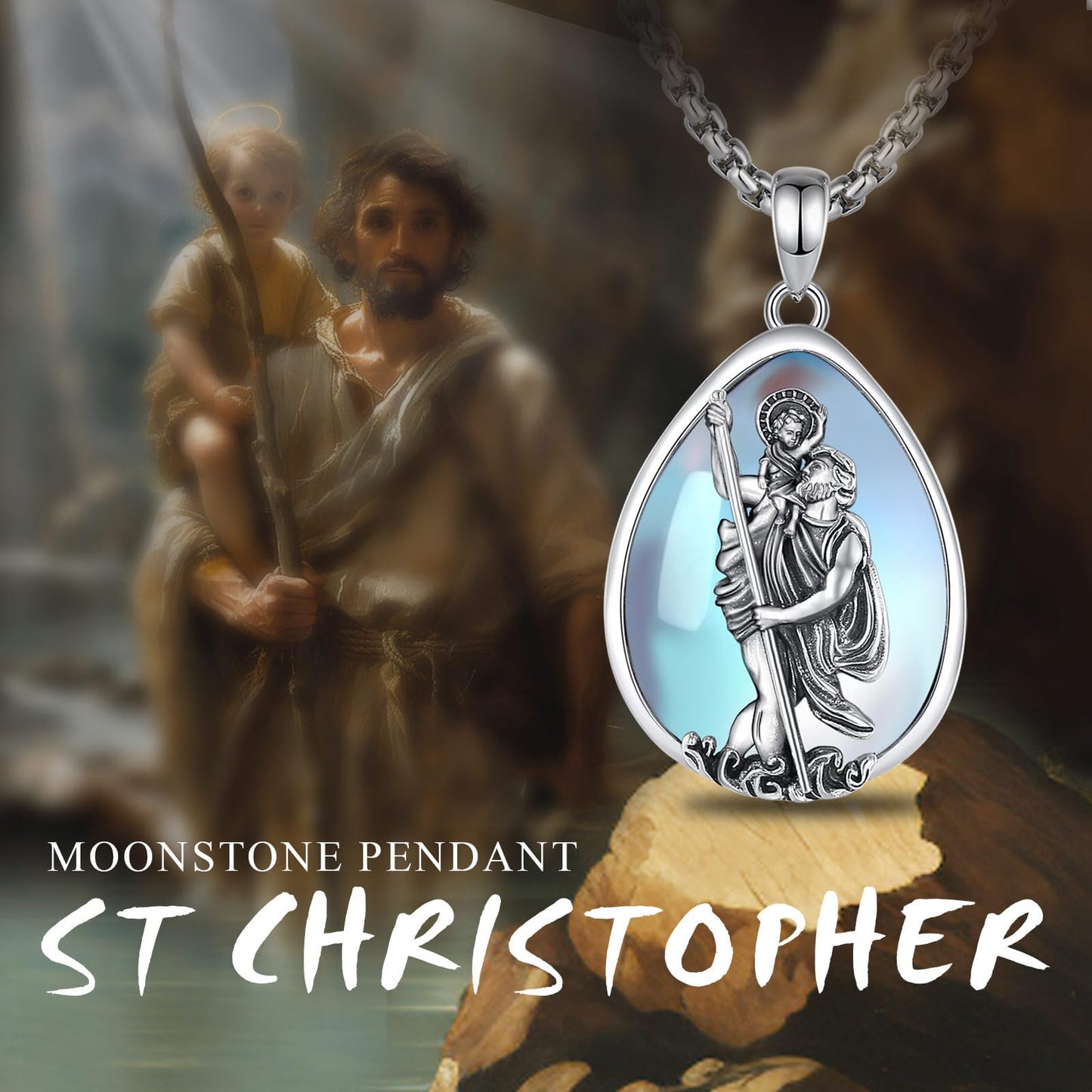 Vito 925 Sterling Silver St Michael/St Christopher/Saint Jude/Seal of Seven Archangels/Virgin Mary Miraculous/Jesus Cross Crucifix/St Joseph//St Anthony Pendant Necklace for Men Women, 24“/22”