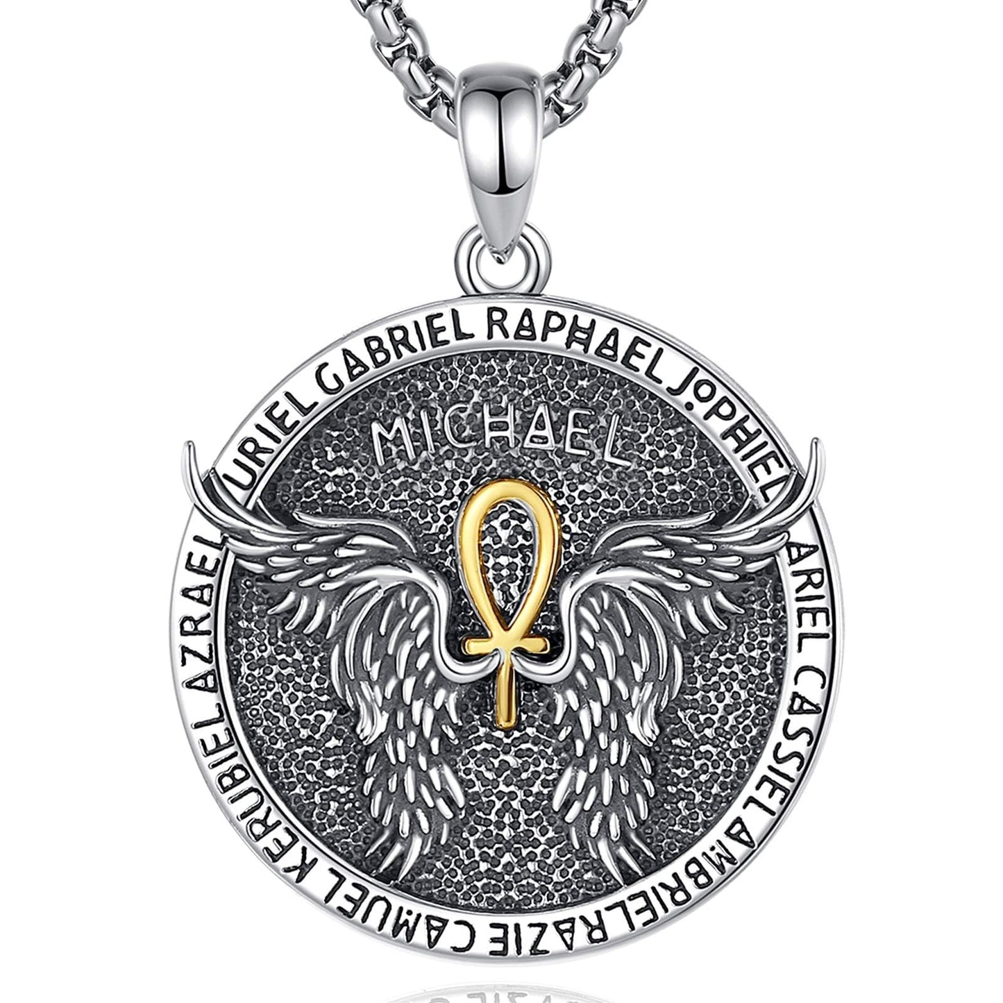 Vito 925 Sterling Silver St Michael/St Christopher/Saint Jude/Seal of Seven Archangels/Virgin Mary Miraculous/Jesus Cross Crucifix/St Joseph//St Anthony Pendant Necklace for Men Women, 24“/22”