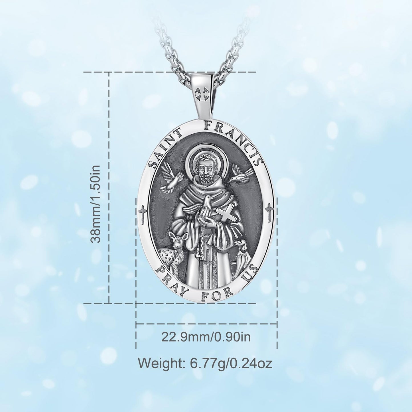 Vito 925 Sterling Silver St Michael/St Christopher/Saint Jude/Seal of Seven Archangels/Virgin Mary Miraculous/Jesus Cross Crucifix/St Joseph//St Anthony Pendant Necklace for Men Women, 24“/22”