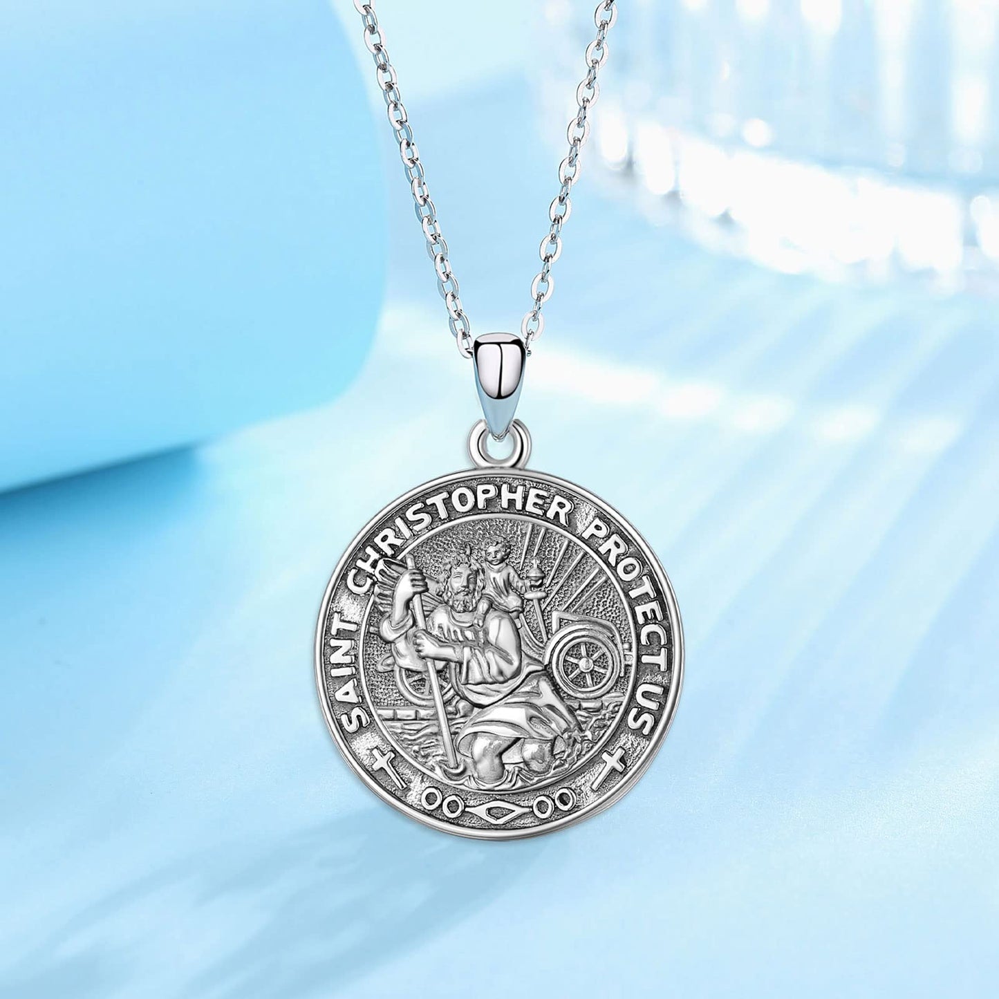 Vito 925 Sterling Silver St Michael/St Christopher/Saint Jude/Seal of Seven Archangels/Virgin Mary Miraculous/Jesus Cross Crucifix/St Joseph//St Anthony Pendant Necklace for Men Women, 24“/22”