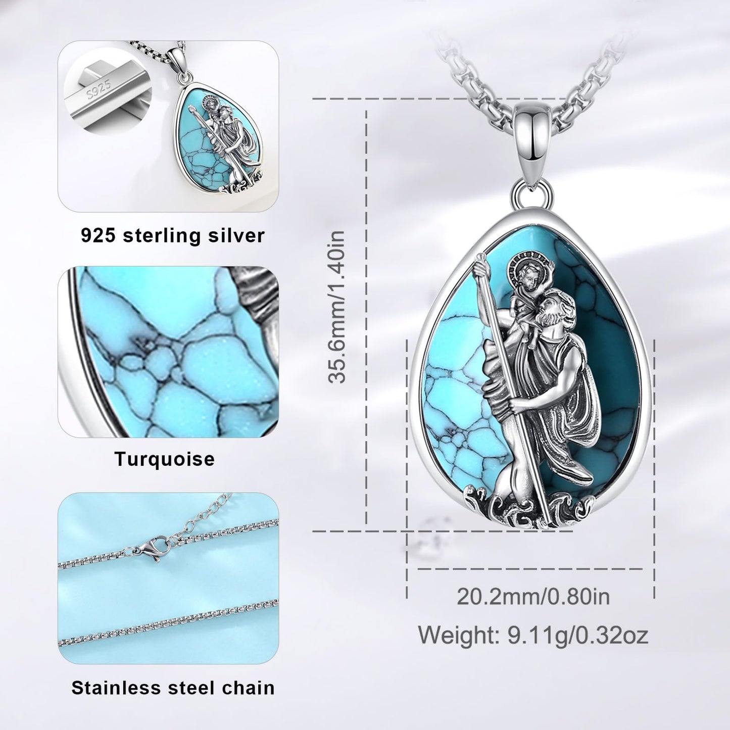 Vito 925 Sterling Silver St Michael/St Christopher/Saint Jude/Seal of Seven Archangels/Virgin Mary Miraculous/Jesus Cross Crucifix/St Joseph//St Anthony Pendant Necklace for Men Women, 24“/22”