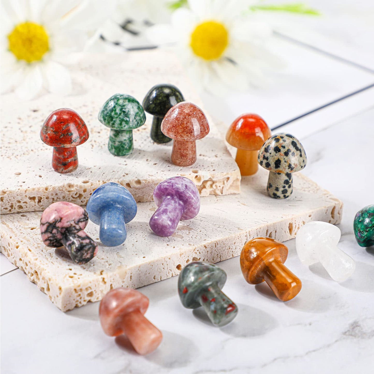 48 Pcs Mini Crystal Mushroom Gemstone Sculpture Decor Carved Witch Polished Cute Mushroom Stones for Witchcraft Supplies Home Garden Lawn Meditation Flower Pot (Retro Style)