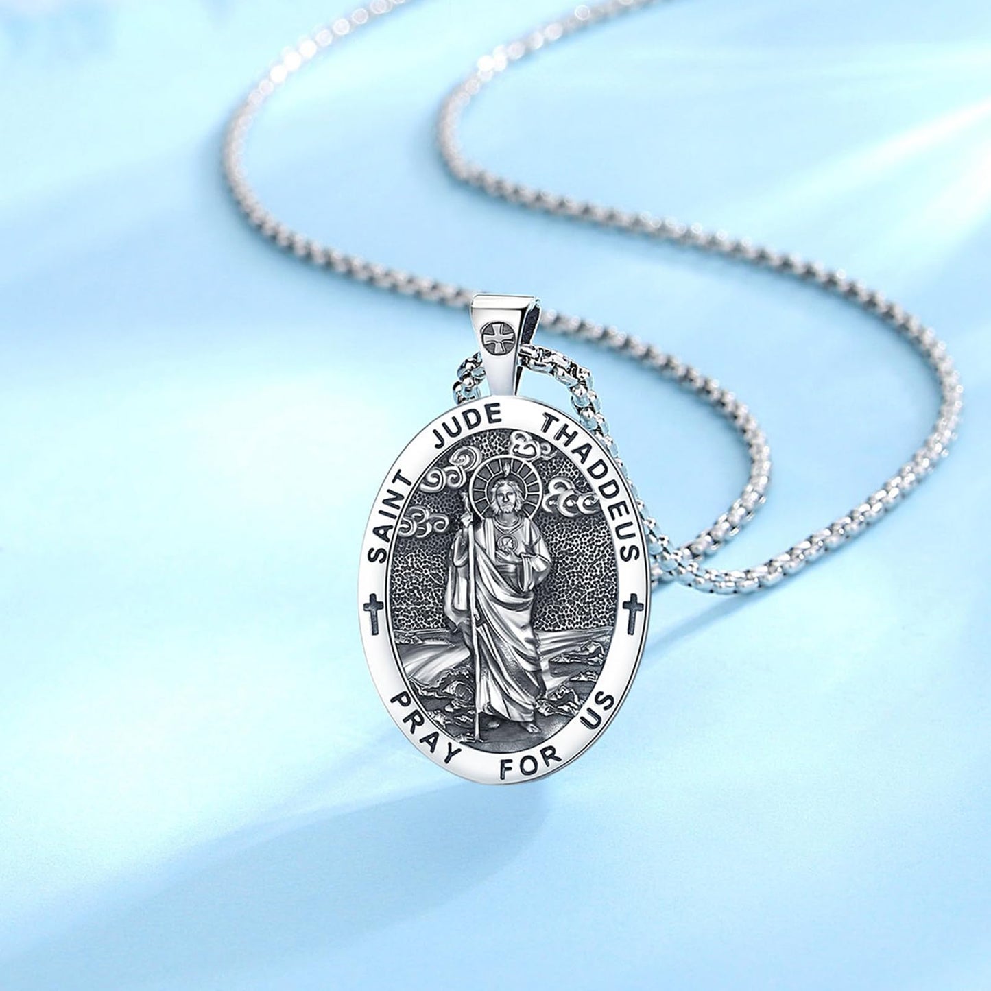 Vito 925 Sterling Silver St Michael/St Christopher/Saint Jude/Seal of Seven Archangels/Virgin Mary Miraculous/Jesus Cross Crucifix/St Joseph//St Anthony Pendant Necklace for Men Women, 24“/22”