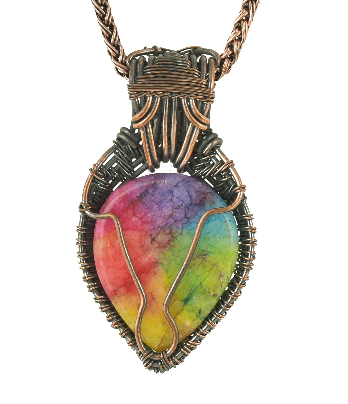 Stunning Handmade Copper Wire Wrapped Multi-Gemstone Pendant Necklace 20" - Perfect for Spiritual Connection and Intuition