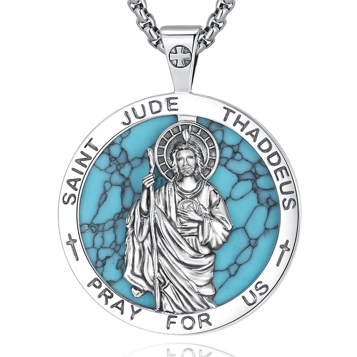 Vito 925 Sterling Silver St Michael/St Christopher/Saint Jude/Seal of Seven Archangels/Virgin Mary Miraculous/Jesus Cross Crucifix/St Joseph//St Anthony Pendant Necklace for Men Women, 24“/22”