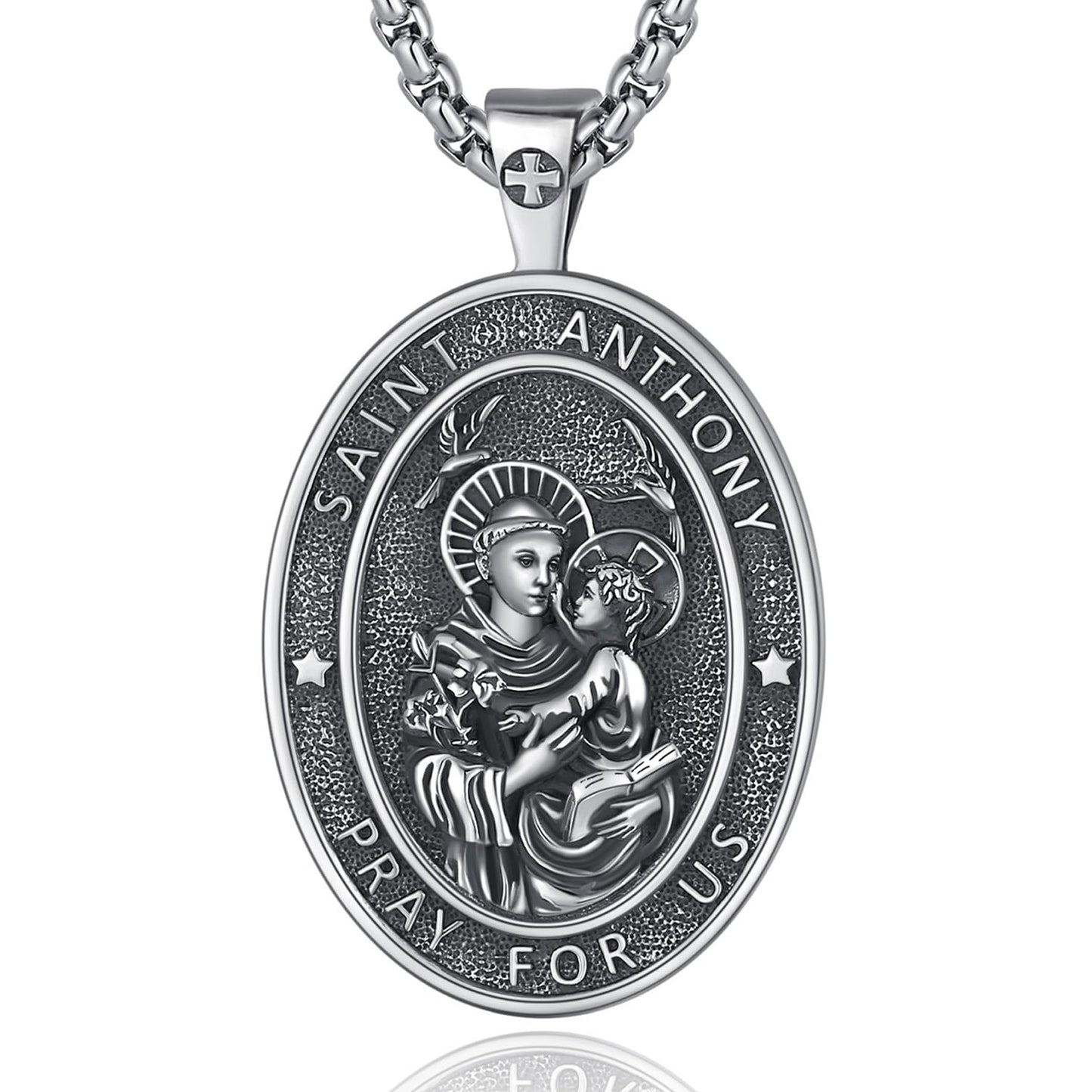 Vito 925 Sterling Silver St Michael/St Christopher/Saint Jude/Seal of Seven Archangels/Virgin Mary Miraculous/Jesus Cross Crucifix/St Joseph//St Anthony Pendant Necklace for Men Women, 24“/22”