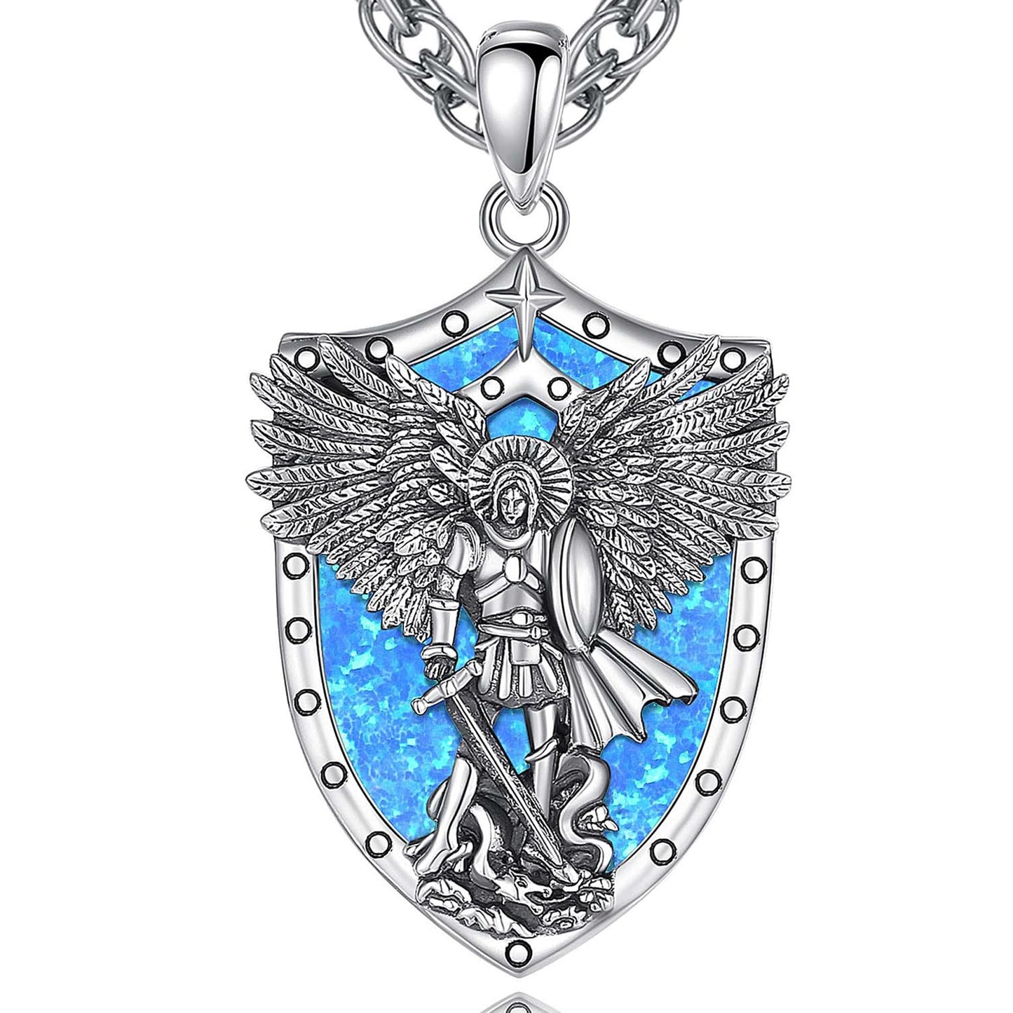 Vito 925 Sterling Silver St Michael/St Christopher/Saint Jude/Seal of Seven Archangels/Virgin Mary Miraculous/Jesus Cross Crucifix/St Joseph//St Anthony Pendant Necklace for Men Women, 24“/22”