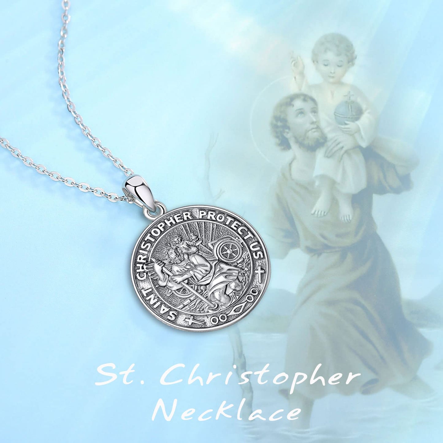 Vito 925 Sterling Silver St Michael/St Christopher/Saint Jude/Seal of Seven Archangels/Virgin Mary Miraculous/Jesus Cross Crucifix/St Joseph//St Anthony Pendant Necklace for Men Women, 24“/22”