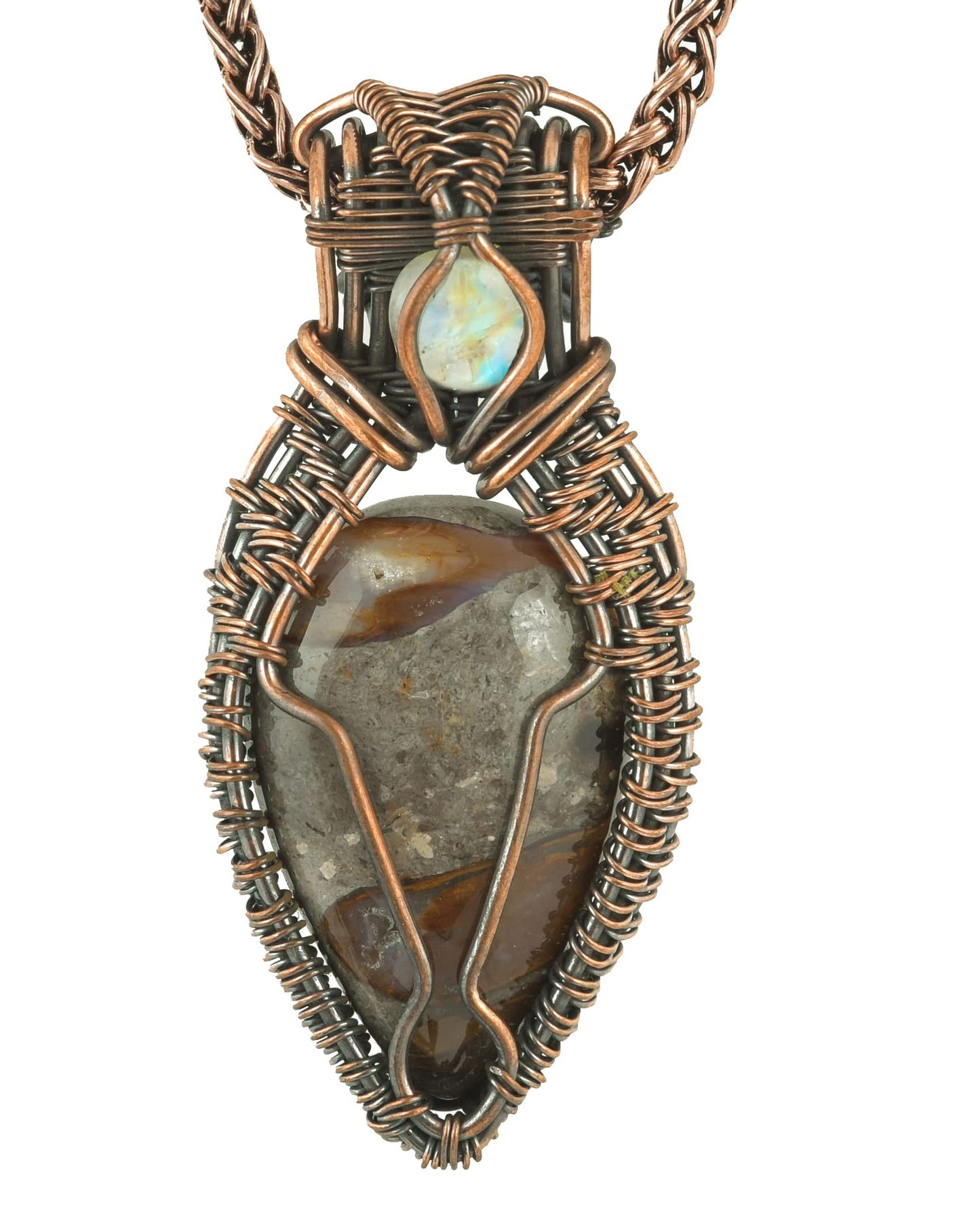 Stunning Handmade Copper Wire Wrapped Multi-Gemstone Pendant Necklace 20" - Perfect for Spiritual Connection and Intuition