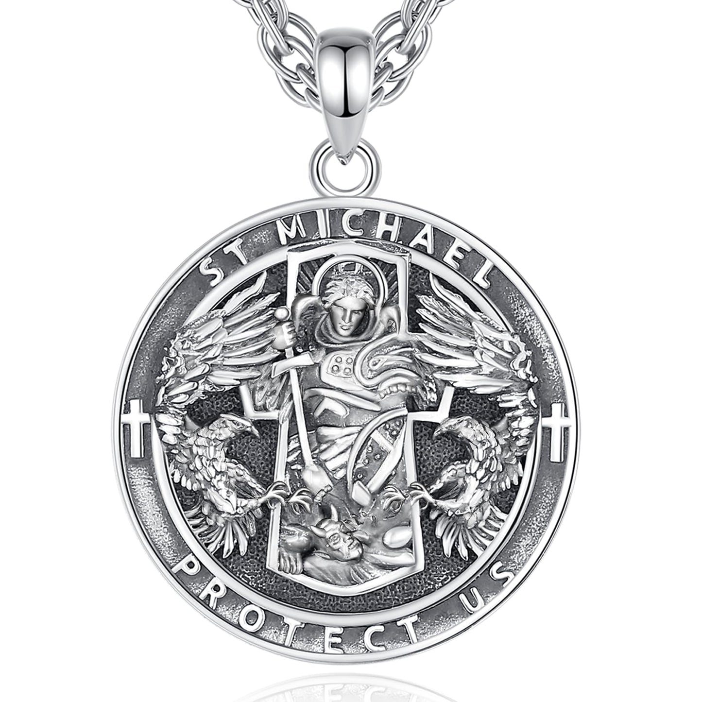 Vito 925 Sterling Silver St Michael/St Christopher/Saint Jude/Seal of Seven Archangels/Virgin Mary Miraculous/Jesus Cross Crucifix/St Joseph//St Anthony Pendant Necklace for Men Women, 24“/22”