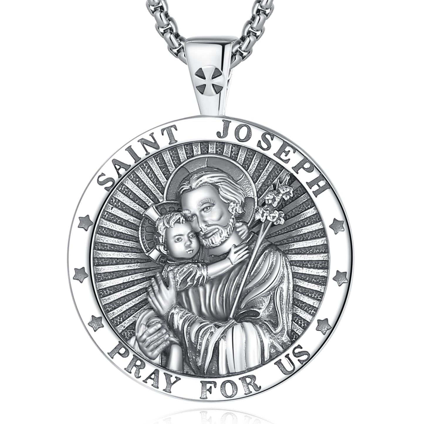 Vito 925 Sterling Silver St Michael/St Christopher/Saint Jude/Seal of Seven Archangels/Virgin Mary Miraculous/Jesus Cross Crucifix/St Joseph//St Anthony Pendant Necklace for Men Women, 24“/22”