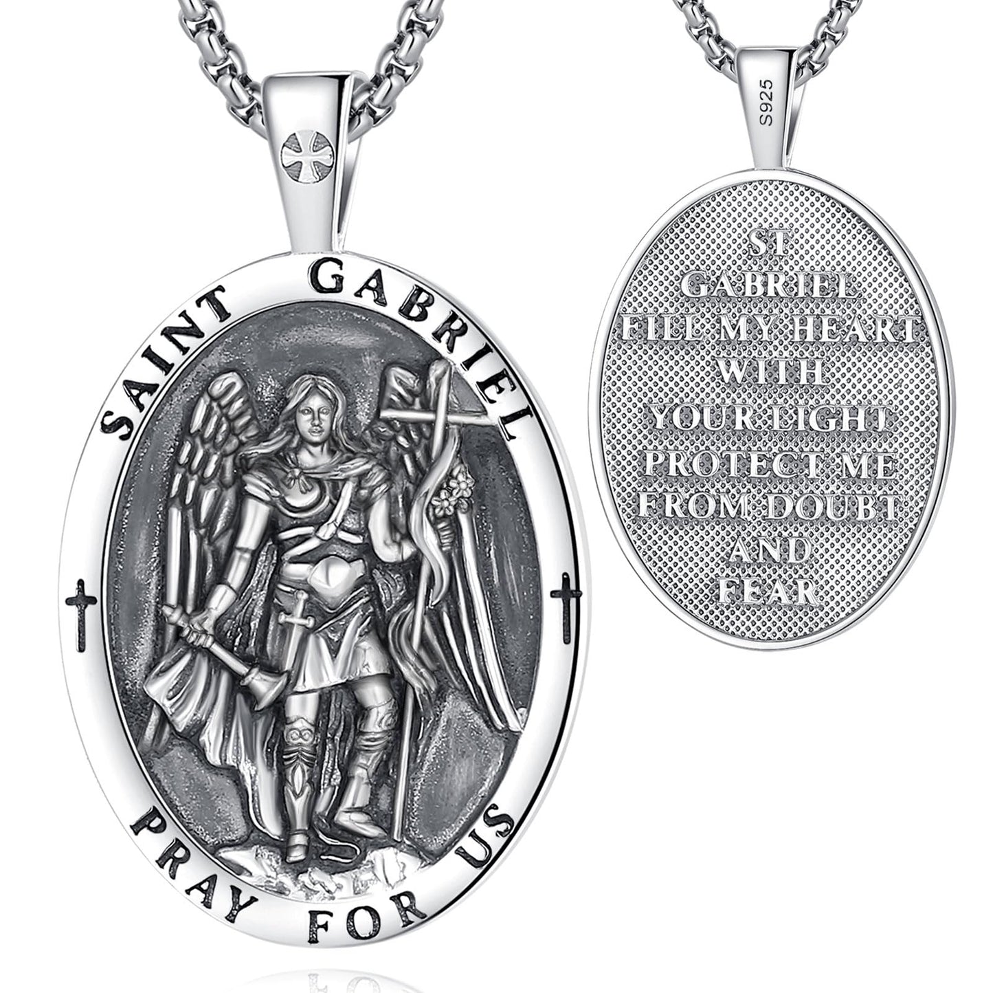 Vito 925 Sterling Silver St Michael/St Christopher/Saint Jude/Seal of Seven Archangels/Virgin Mary Miraculous/Jesus Cross Crucifix/St Joseph//St Anthony Pendant Necklace for Men Women, 24“/22”