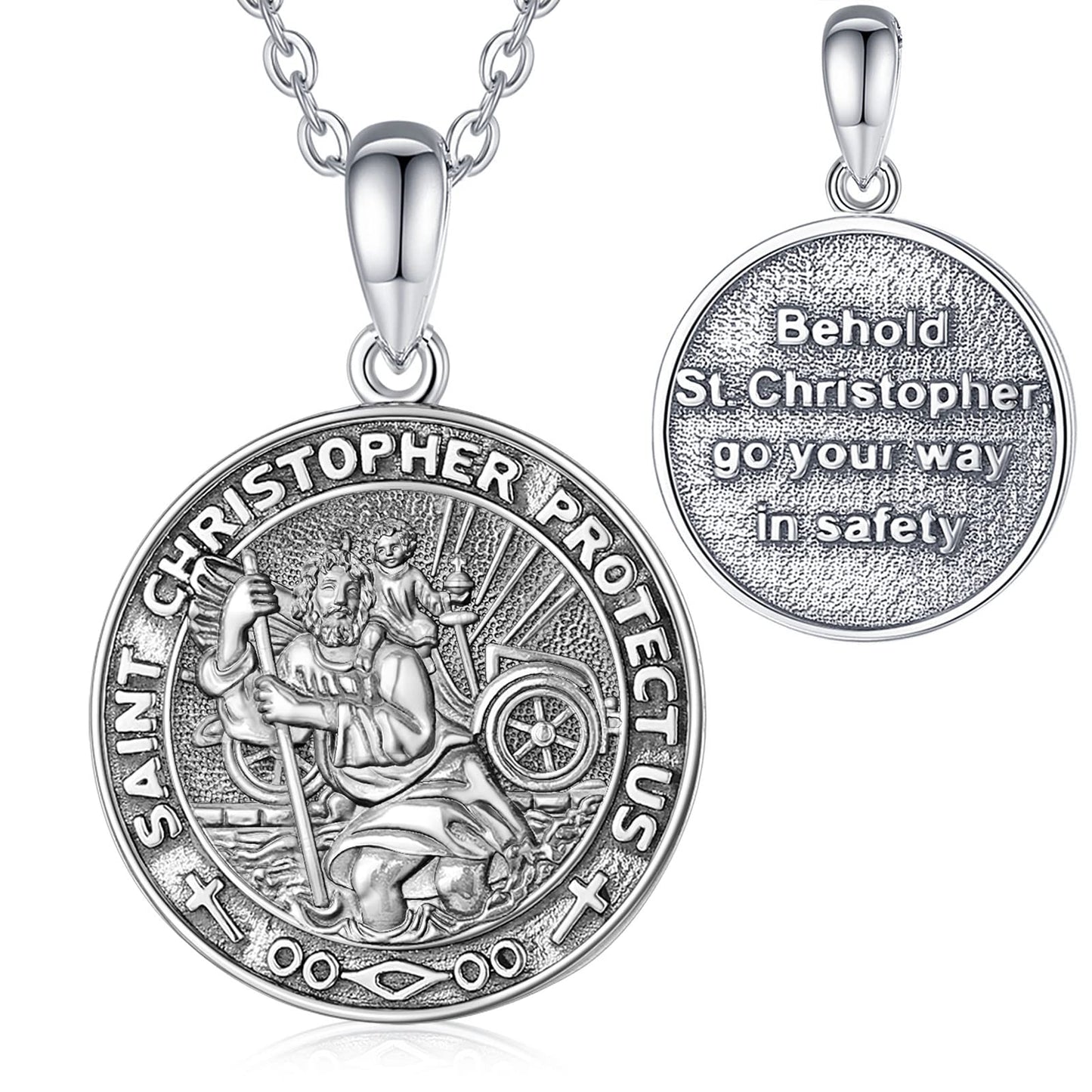 Vito 925 Sterling Silver St Michael/St Christopher/Saint Jude/Seal of Seven Archangels/Virgin Mary Miraculous/Jesus Cross Crucifix/St Joseph//St Anthony Pendant Necklace for Men Women, 24“/22”