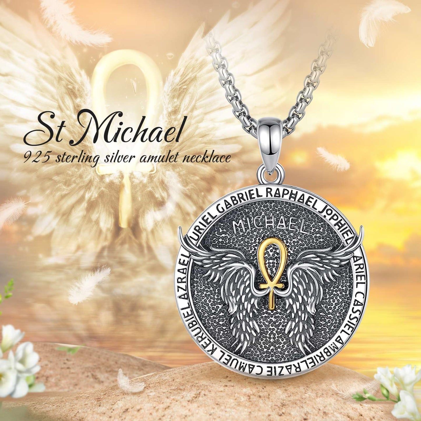 Vito 925 Sterling Silver St Michael/St Christopher/Saint Jude/Seal of Seven Archangels/Virgin Mary Miraculous/Jesus Cross Crucifix/St Joseph//St Anthony Pendant Necklace for Men Women, 24“/22”