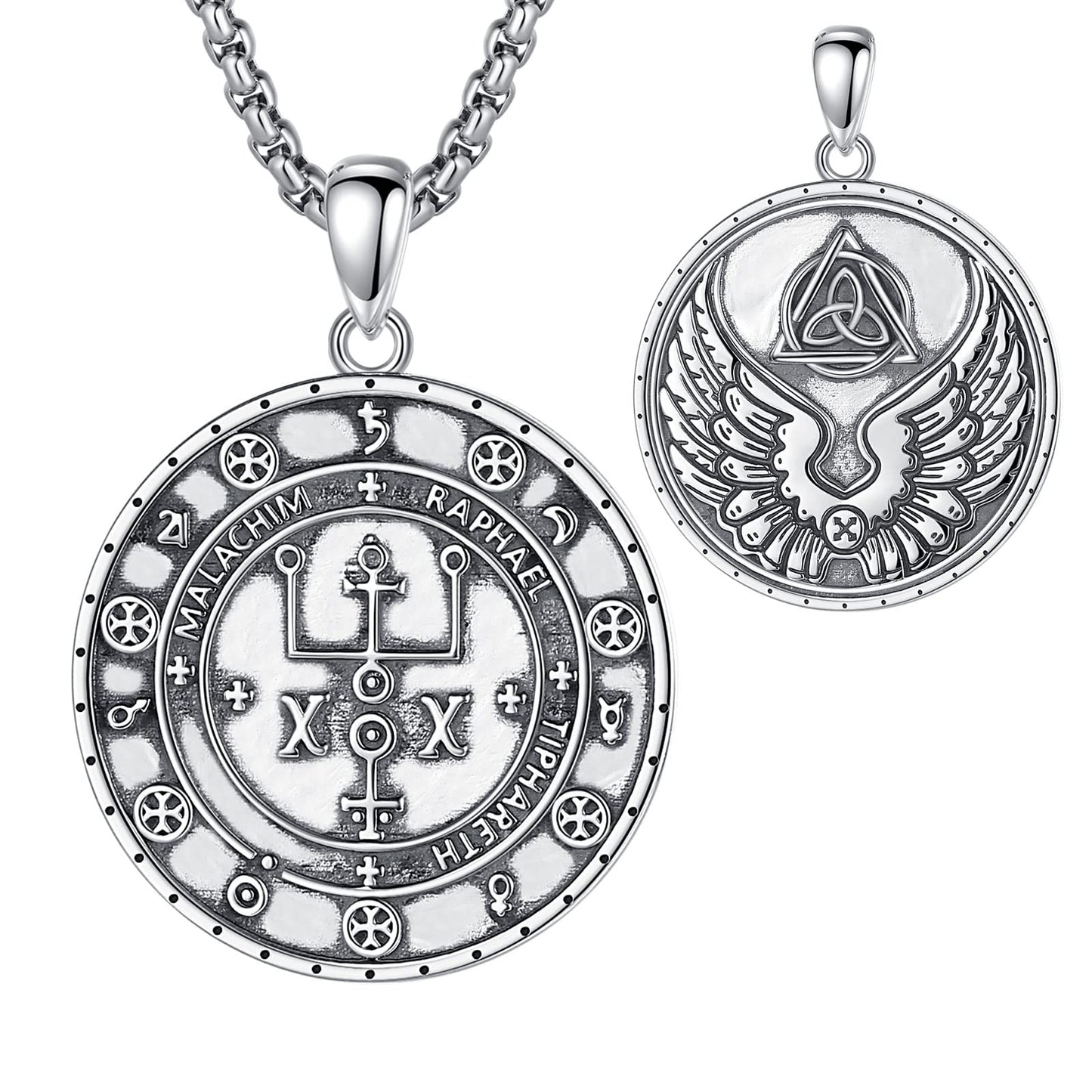 Vito 925 Sterling Silver St Michael/St Christopher/Saint Jude/Seal of Seven Archangels/Virgin Mary Miraculous/Jesus Cross Crucifix/St Joseph//St Anthony Pendant Necklace for Men Women, 24“/22”