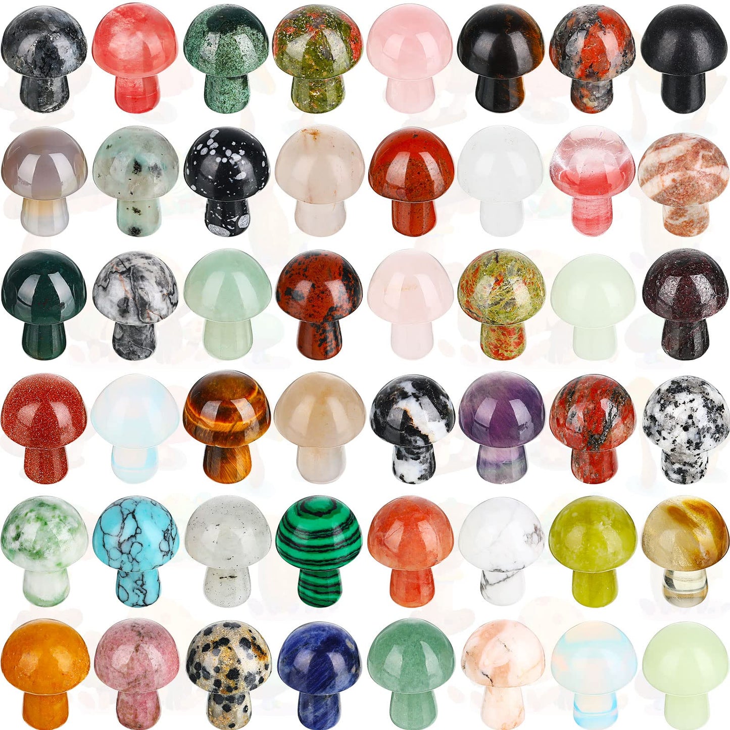 48 Pcs Mini Crystal Mushroom Gemstone Sculpture Decor Carved Witch Polished Cute Mushroom Stones for Witchcraft Supplies Home Garden Lawn Meditation Flower Pot (Retro Style)