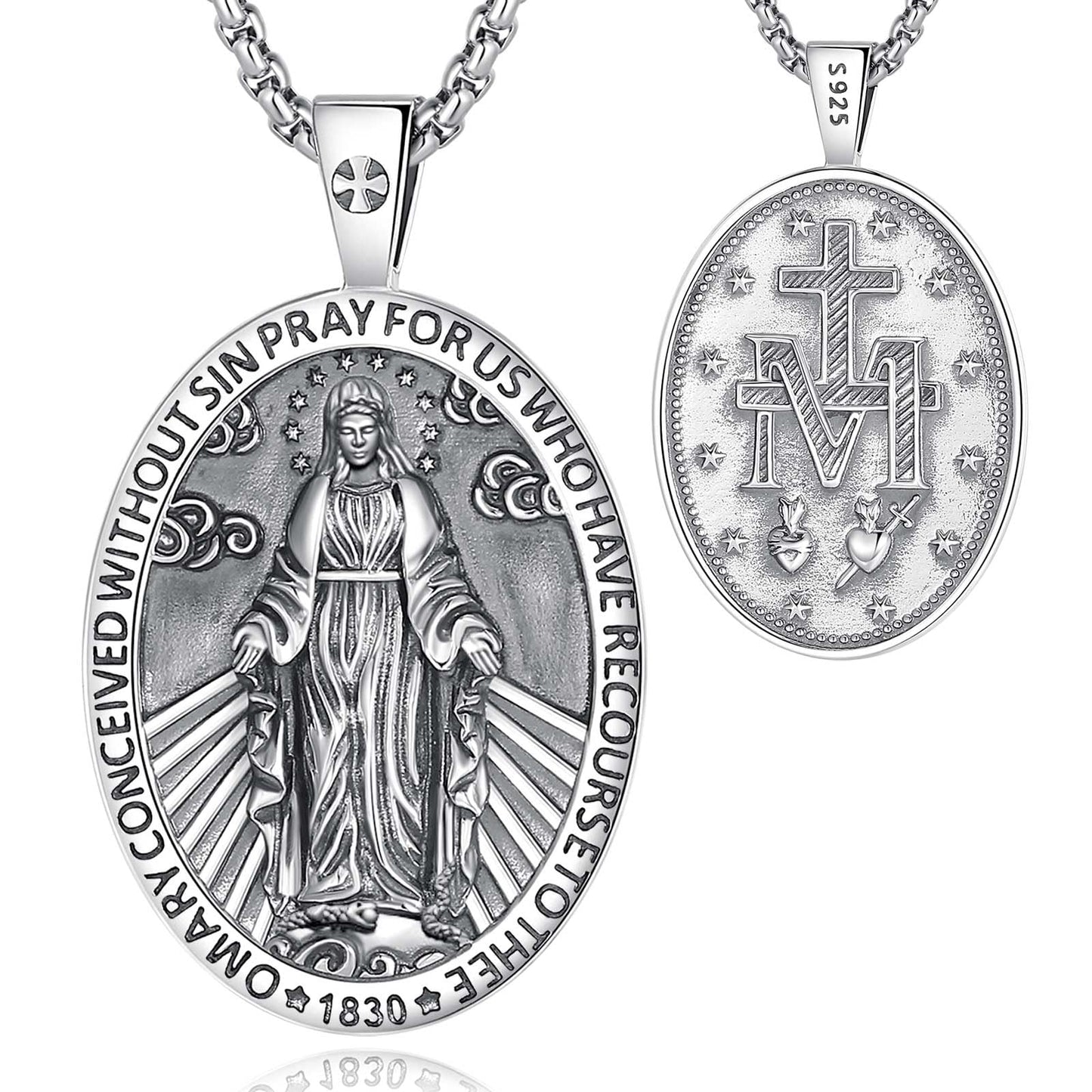 Vito 925 Sterling Silver St Michael/St Christopher/Saint Jude/Seal of Seven Archangels/Virgin Mary Miraculous/Jesus Cross Crucifix/St Joseph//St Anthony Pendant Necklace for Men Women, 24“/22”