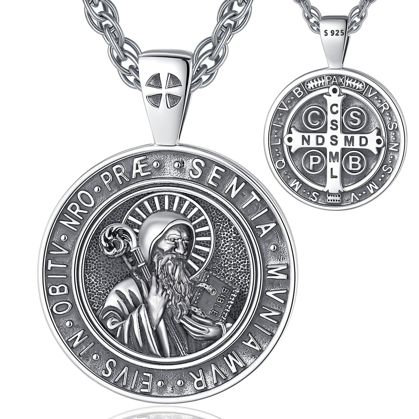 Vito 925 Sterling Silver St Michael/St Christopher/Saint Jude/Seal of Seven Archangels/Virgin Mary Miraculous/Jesus Cross Crucifix/St Joseph//St Anthony Pendant Necklace for Men Women, 24“/22”