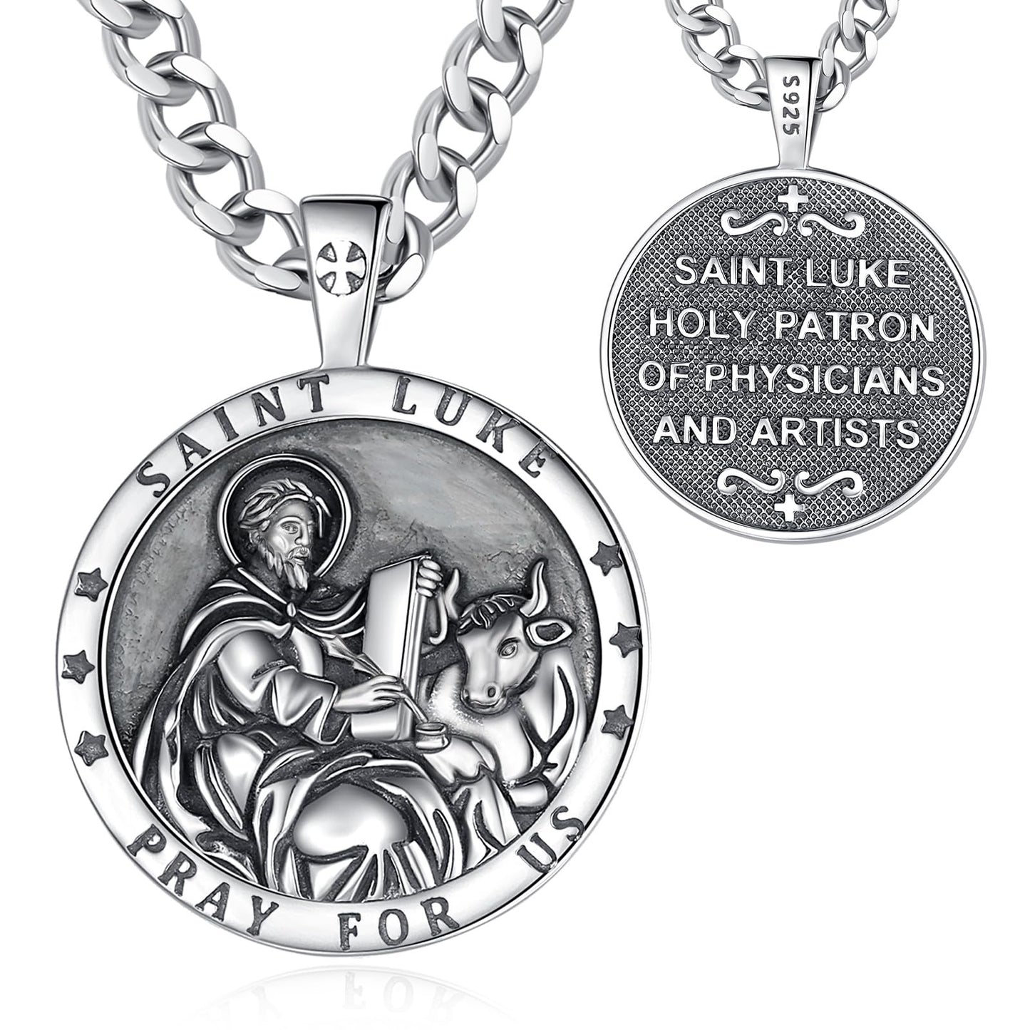 Vito 925 Sterling Silver St Michael/St Christopher/Saint Jude/Seal of Seven Archangels/Virgin Mary Miraculous/Jesus Cross Crucifix/St Joseph//St Anthony Pendant Necklace for Men Women, 24“/22”