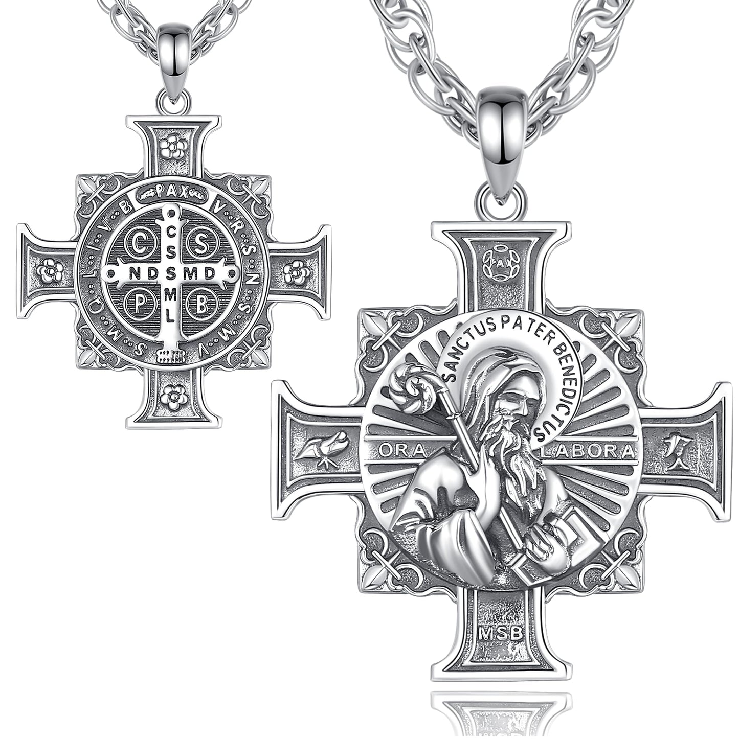 Vito 925 Sterling Silver St Michael/St Christopher/Saint Jude/Seal of Seven Archangels/Virgin Mary Miraculous/Jesus Cross Crucifix/St Joseph//St Anthony Pendant Necklace for Men Women, 24“/22”