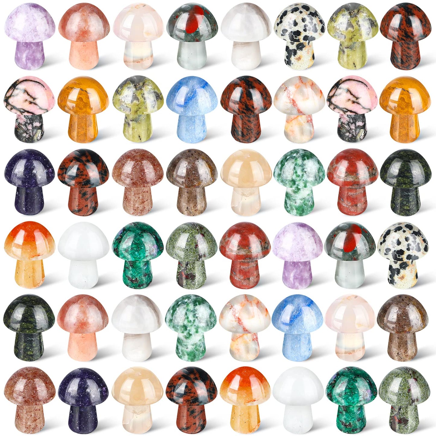 48 Pcs Mini Crystal Mushroom Gemstone Sculpture Decor Carved Witch Polished Cute Mushroom Stones for Witchcraft Supplies Home Garden Lawn Meditation Flower Pot (Retro Style)