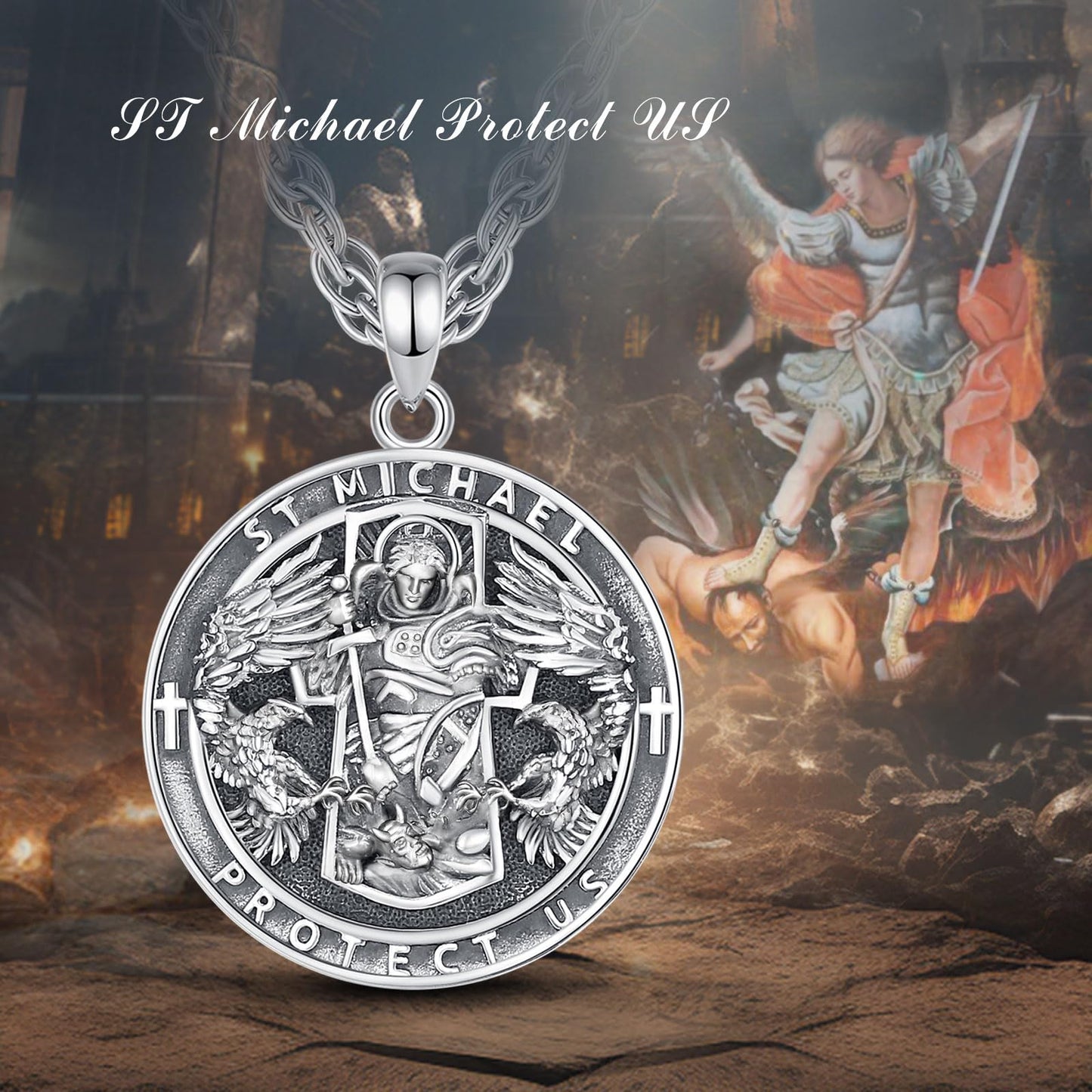 Vito 925 Sterling Silver St Michael/St Christopher/Saint Jude/Seal of Seven Archangels/Virgin Mary Miraculous/Jesus Cross Crucifix/St Joseph//St Anthony Pendant Necklace for Men Women, 24“/22”