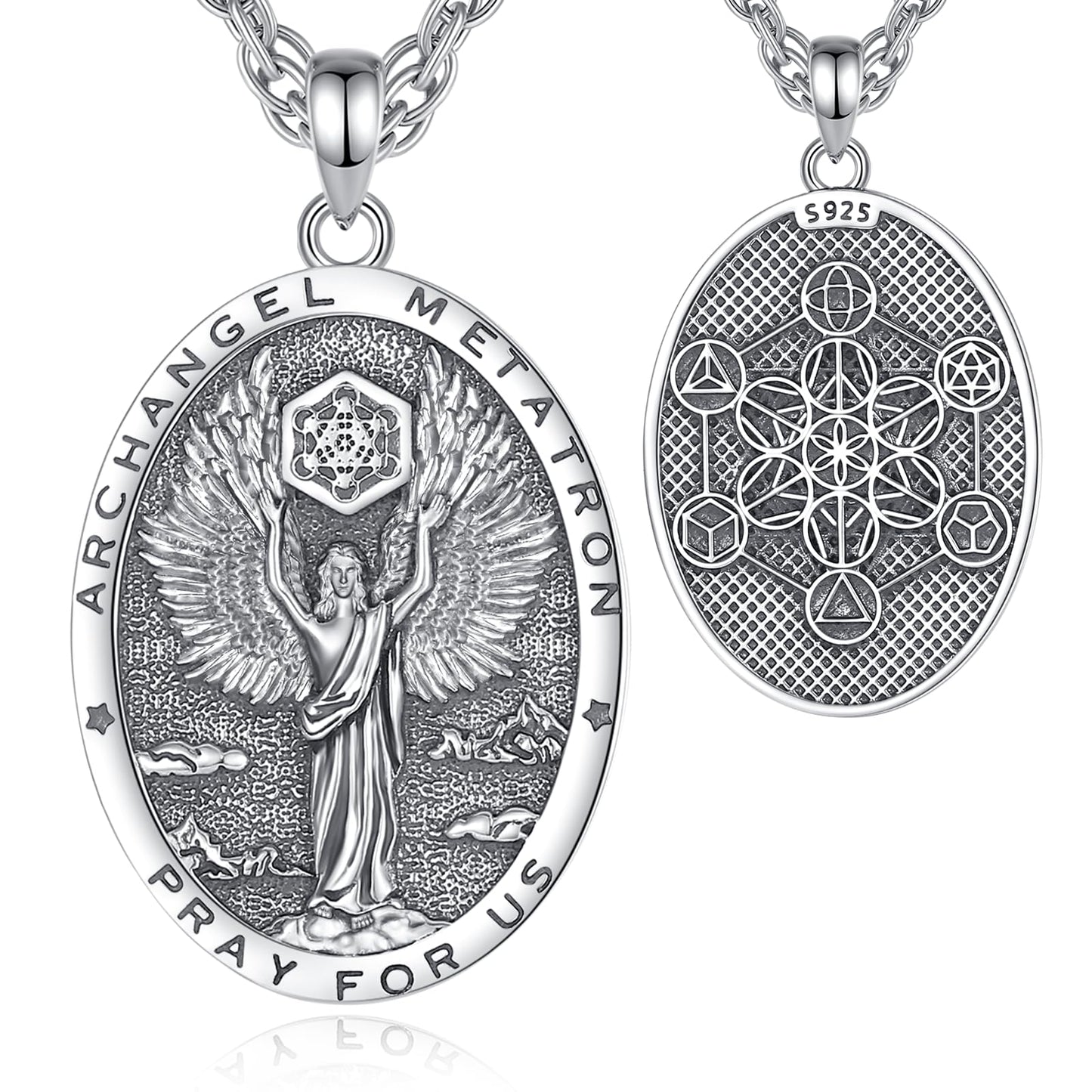 Vito 925 Sterling Silver St Michael/St Christopher/Saint Jude/Seal of Seven Archangels/Virgin Mary Miraculous/Jesus Cross Crucifix/St Joseph//St Anthony Pendant Necklace for Men Women, 24“/22”