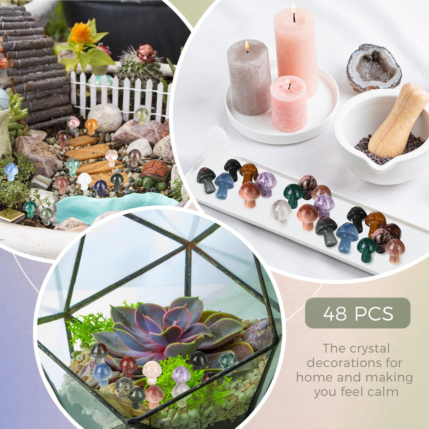 48 Pcs Mini Crystal Mushroom Gemstone Sculpture Decor Carved Witch Polished Cute Mushroom Stones for Witchcraft Supplies Home Garden Lawn Meditation Flower Pot (Retro Style)