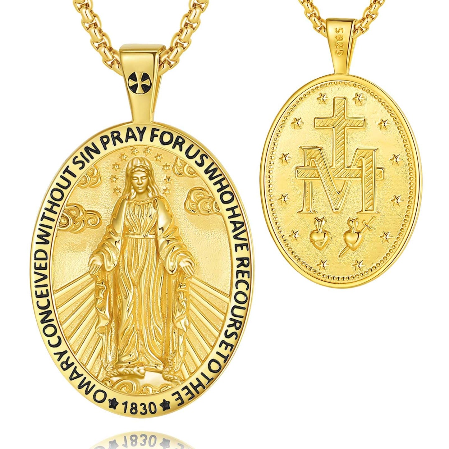 Vito 925 Sterling Silver St Michael/St Christopher/Saint Jude/Seal of Seven Archangels/Virgin Mary Miraculous/Jesus Cross Crucifix/St Joseph//St Anthony Pendant Necklace for Men Women, 24“/22”