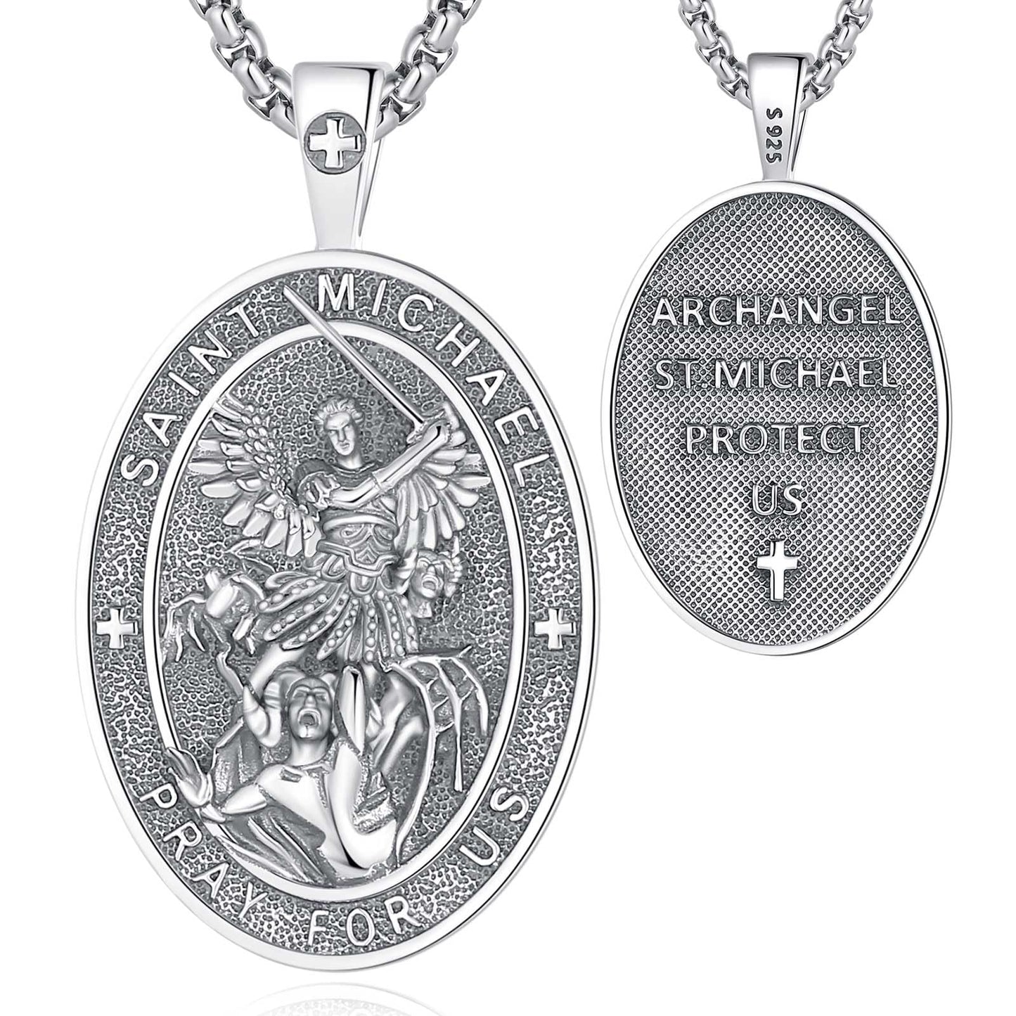 Vito 925 Sterling Silver St Michael/St Christopher/Saint Jude/Seal of Seven Archangels/Virgin Mary Miraculous/Jesus Cross Crucifix/St Joseph//St Anthony Pendant Necklace for Men Women, 24“/22”