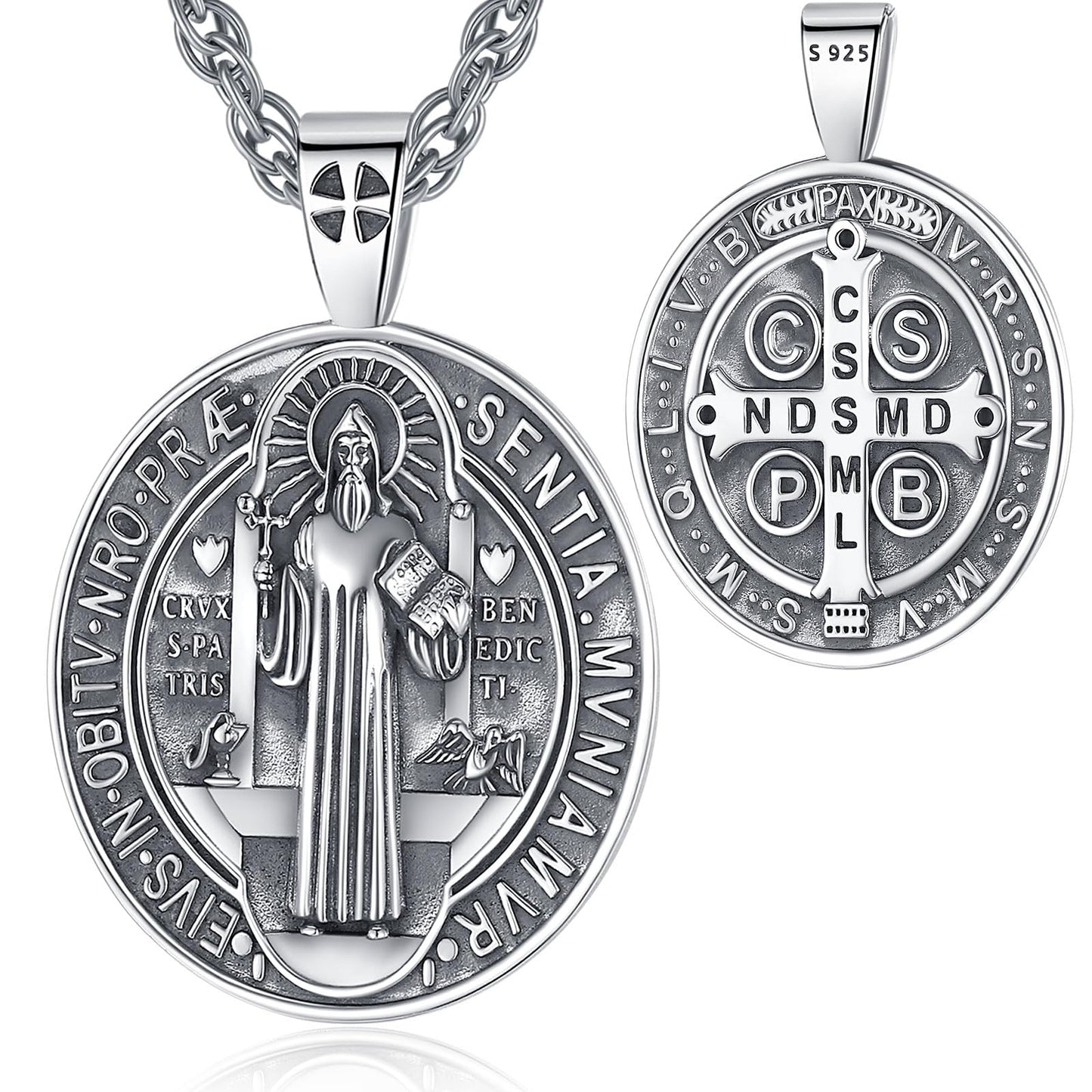 Vito 925 Sterling Silver St Michael/St Christopher/Saint Jude/Seal of Seven Archangels/Virgin Mary Miraculous/Jesus Cross Crucifix/St Joseph//St Anthony Pendant Necklace for Men Women, 24“/22”