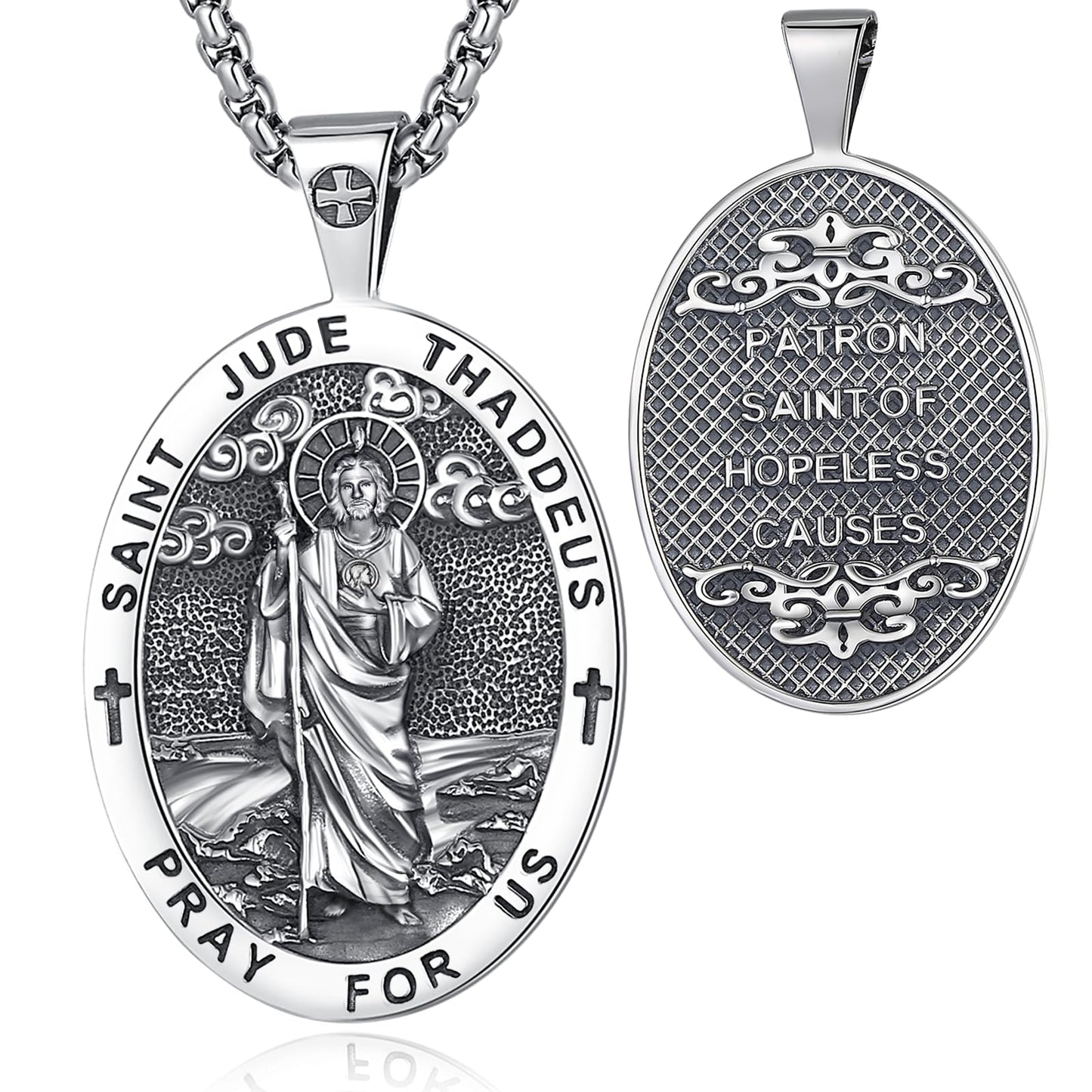 Vito 925 Sterling Silver St Michael/St Christopher/Saint Jude/Seal of Seven Archangels/Virgin Mary Miraculous/Jesus Cross Crucifix/St Joseph//St Anthony Pendant Necklace for Men Women, 24“/22”