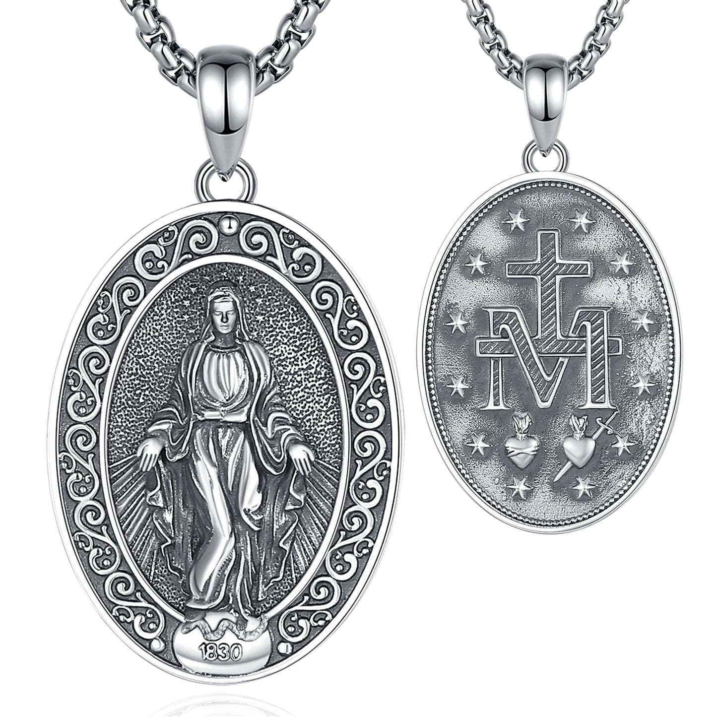 Vito 925 Sterling Silver St Michael/St Christopher/Saint Jude/Seal of Seven Archangels/Virgin Mary Miraculous/Jesus Cross Crucifix/St Joseph//St Anthony Pendant Necklace for Men Women, 24“/22”