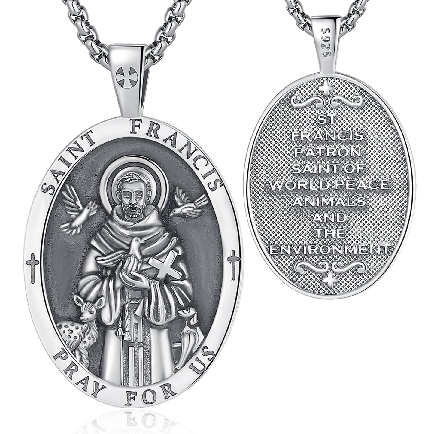 Vito 925 Sterling Silver St Michael/St Christopher/Saint Jude/Seal of Seven Archangels/Virgin Mary Miraculous/Jesus Cross Crucifix/St Joseph//St Anthony Pendant Necklace for Men Women, 24“/22”